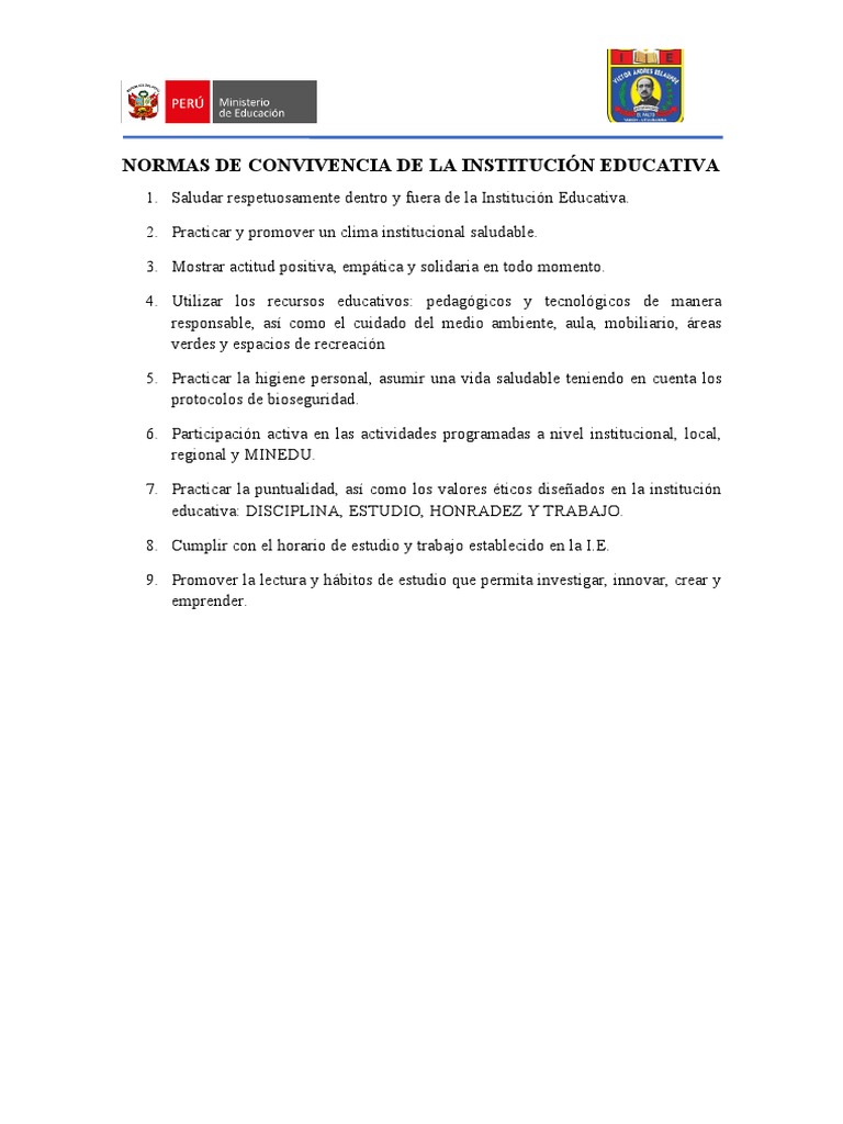 Normas de Convivencia Escolar | PDF | Crecimiento personal y profesional