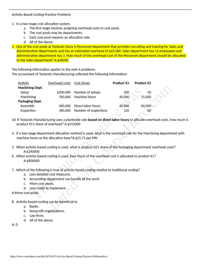 Activity-Based Costing Practice Problems | PDF | Cost | Business Process