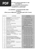 ACADEMIC CALENDAR 2021-2022 Freashers (First Year of BBA/BA 5 YEARS and LLB 3 Years)