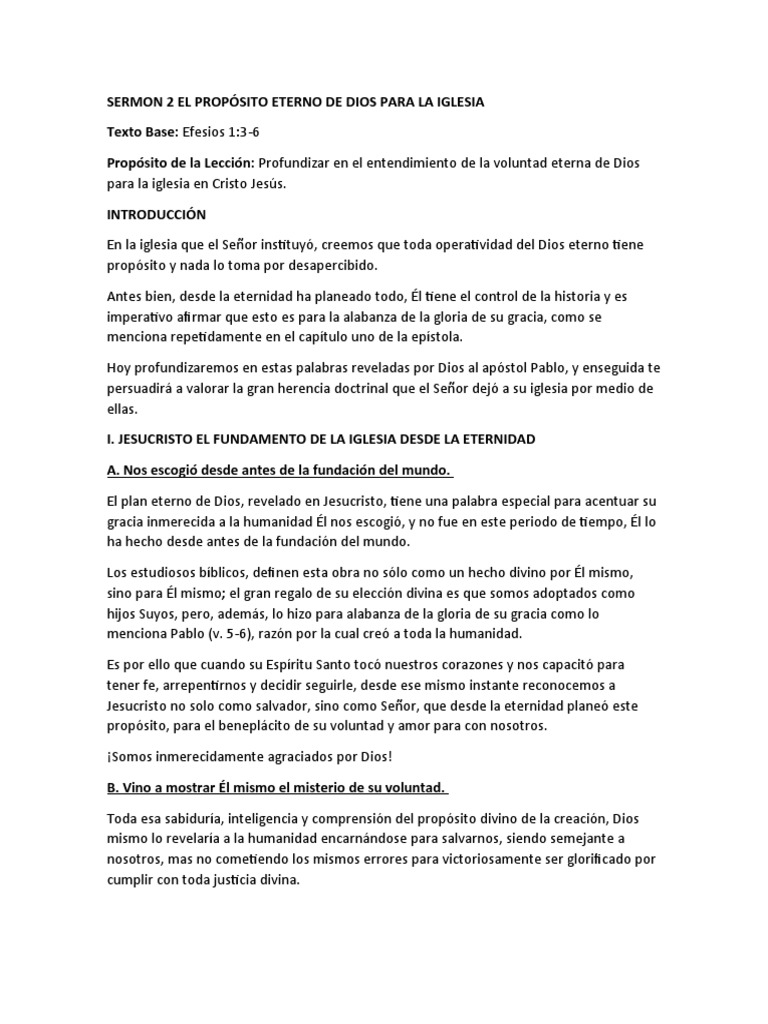 Sermon 2 El Propósito Eterno de Dios para La Iglesia | PDF | Iglesia ...