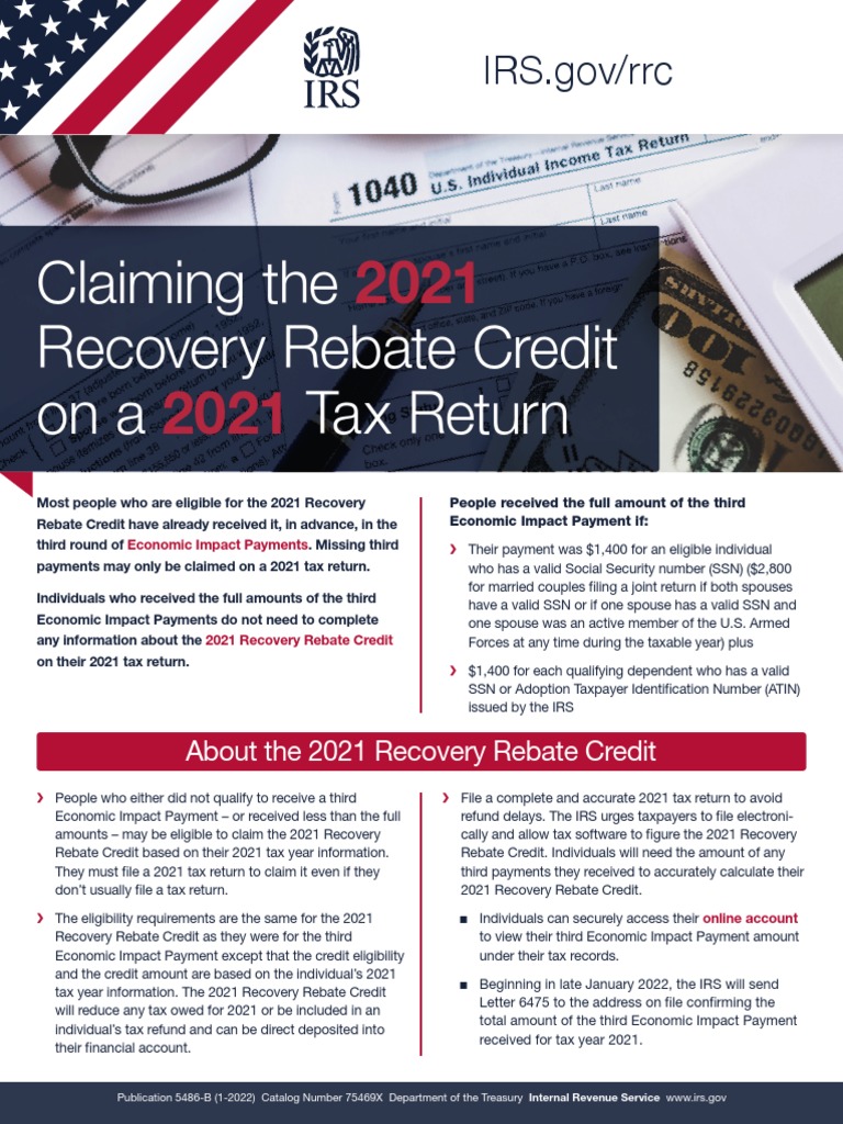 Claiming The Recovery Rebate Credit Ona Tax Return IRS Gov rrc PDF