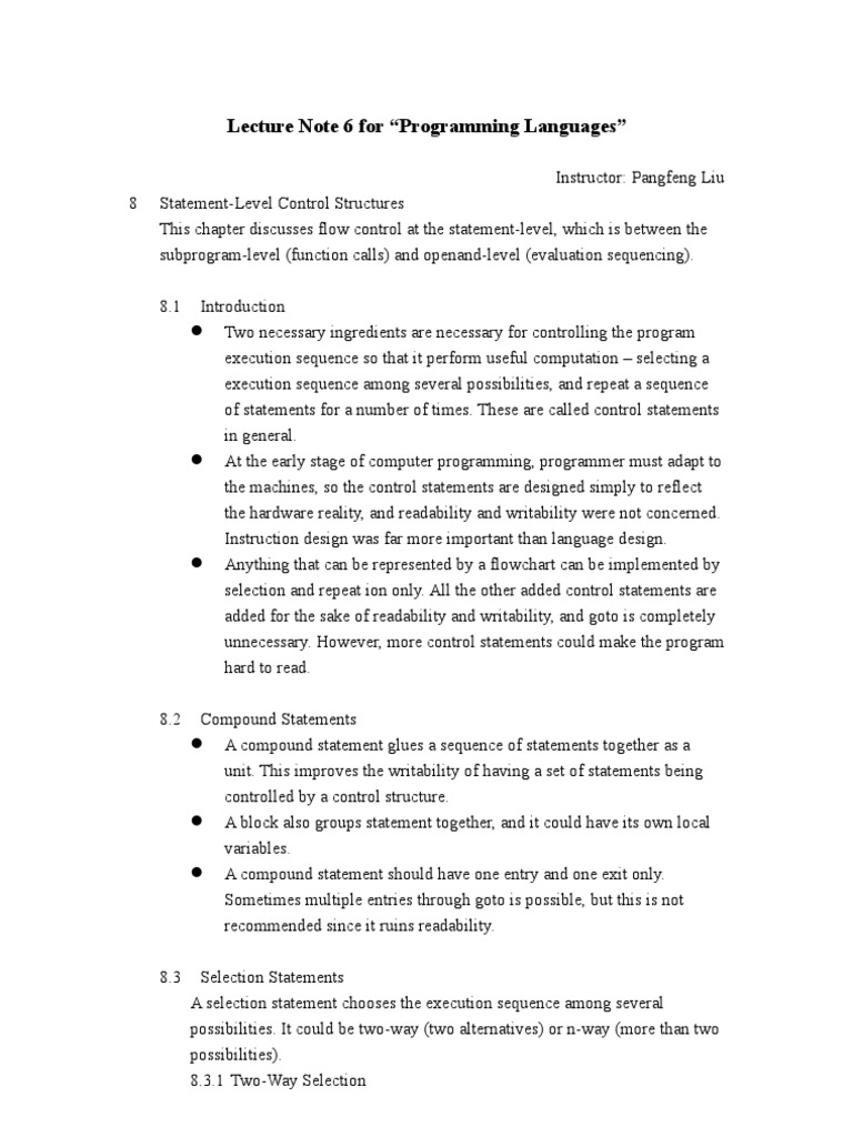 Statement-Level Control Structures in Programming | PDF | Control Flow ...