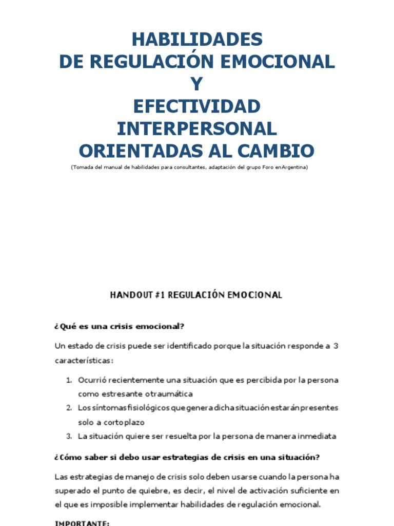 Habilidades de Regulación Emocional DBT | PDF | Las emociones | Sufrimiento