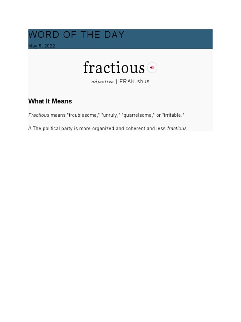 Fractious: Word of The Day | PDF | Wellness