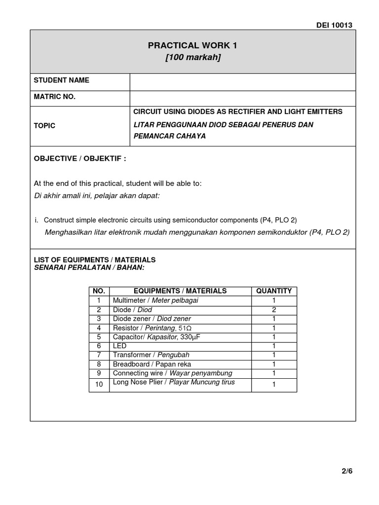 Practical 1 Function of Diodes PDF Power Supply Electric Power