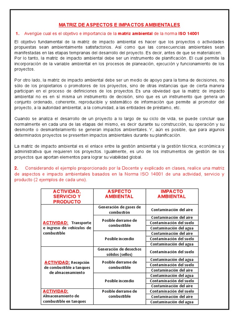 Matriz de Aspectos e Impactos ISO 14001 | PDF | Contaminación | Agua