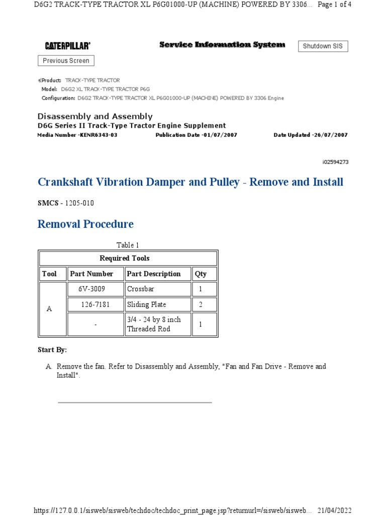 Crankshaft Vibration Damper and Pullay Remove Install D6G PDF Screw