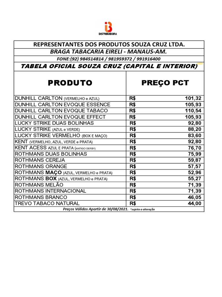 Tabela Souza Cruz PDF