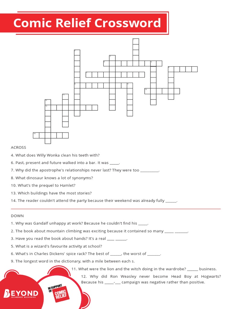 T e 1642429740 The Comic Relief English Crossword Ver 1 PDF