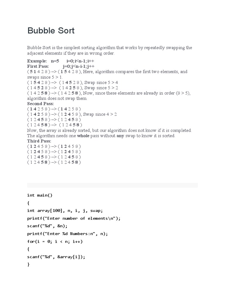 Bubble Sort: Example: N 5 I 0 I n-1 I++ First Pass: J 0 J N-I-1 J++ ...