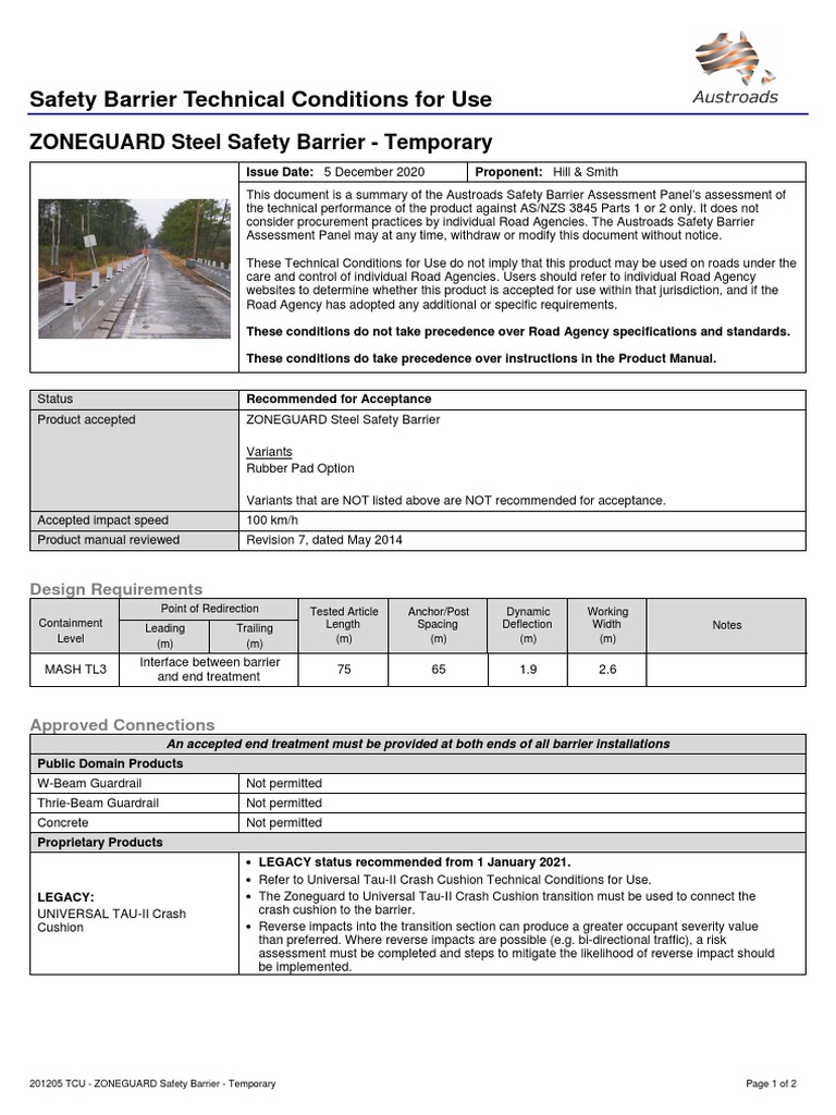 TCU ZONEGUARD Safety Barrier Temporary PDF Road Surface Road
