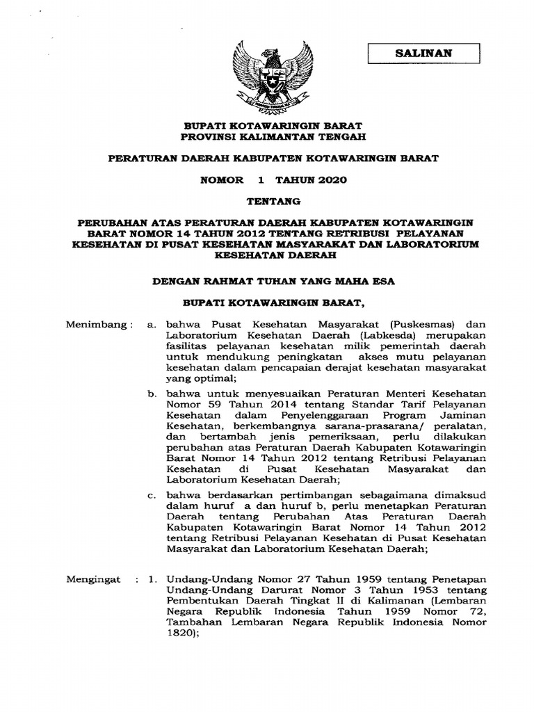 Peraturan Daerah - Nomor - 1 - Tahun - 2020 - Retribusi Pelyanan