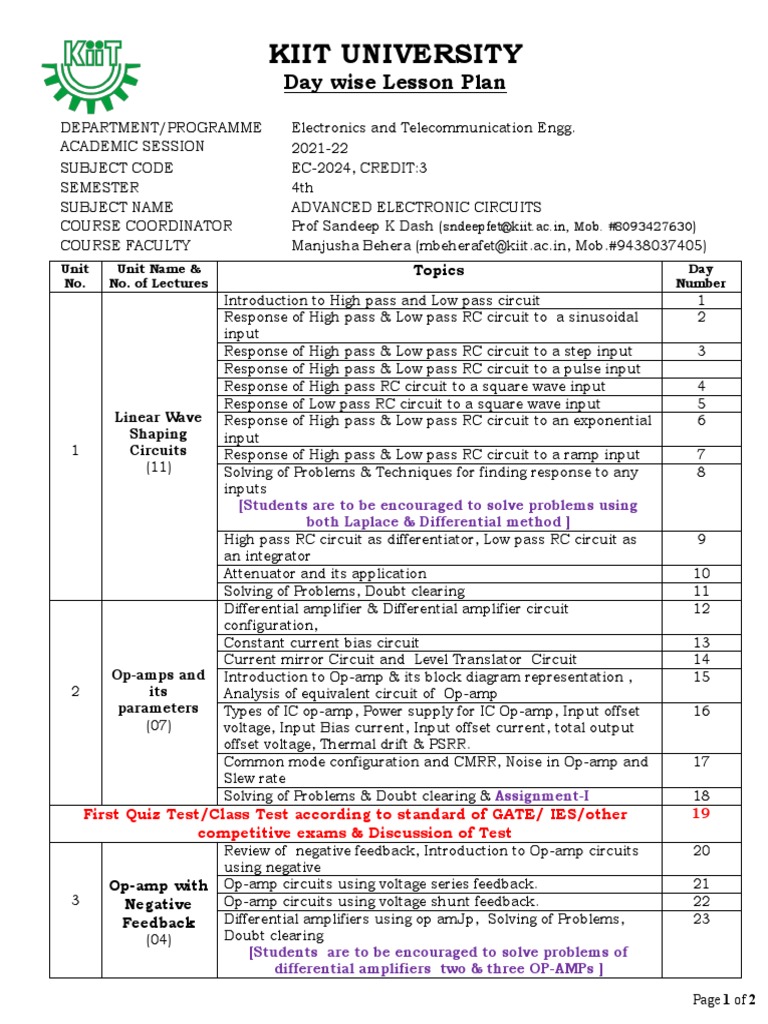 Kiit University: Day Wise Lesson Plan | Download Free PDF | Operational ...