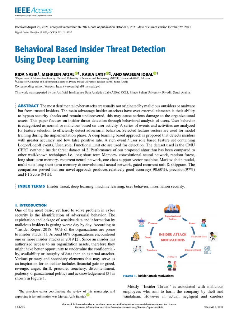 Behavioral Based Insider Threat Detection Using Deep Learning