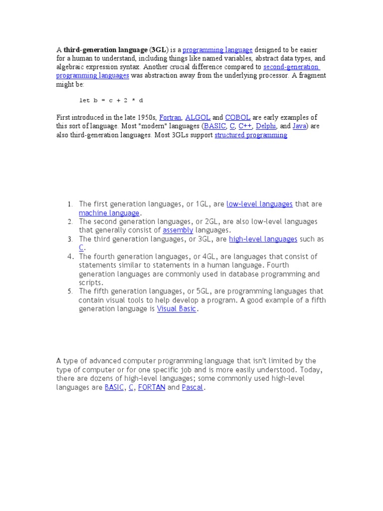 Programming Language Second-Generation Programming Languages | PDF ...