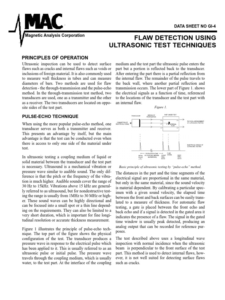 Flaw Detection Using Ultrasonic Test Techniques Principles of Operation PDF Ultrasound Sound