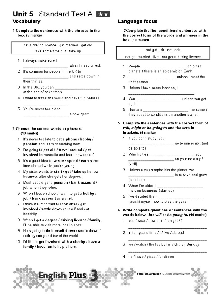 Unit 5 Standard Test A: Vocabulary Language Focus | Download Free PDF ...