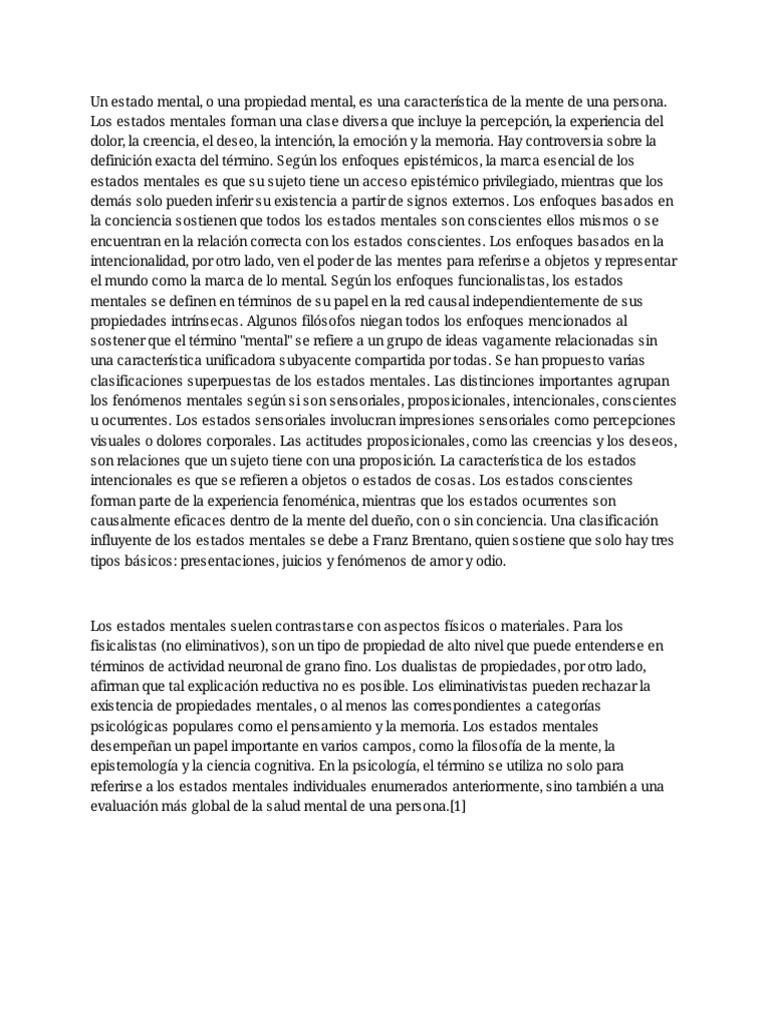 Estados Mentales: Definición y Clasificación | PDF | Relaciones ...