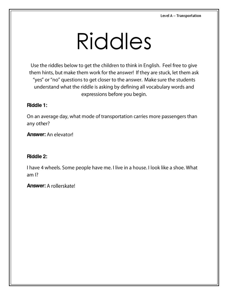 Fun English Riddles on Transportation | PDF