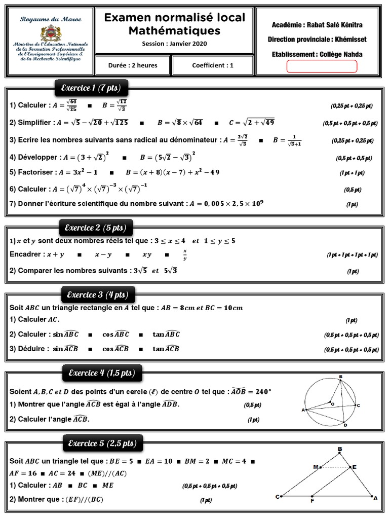 Examen local de mathématiques 2020 | PDF | Mathématiques élémentaires ...