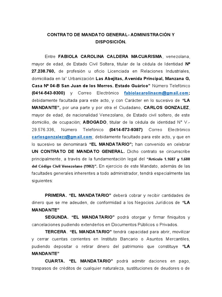 Contrato de Mandato y Administración | PDF | Pagos | Seguro