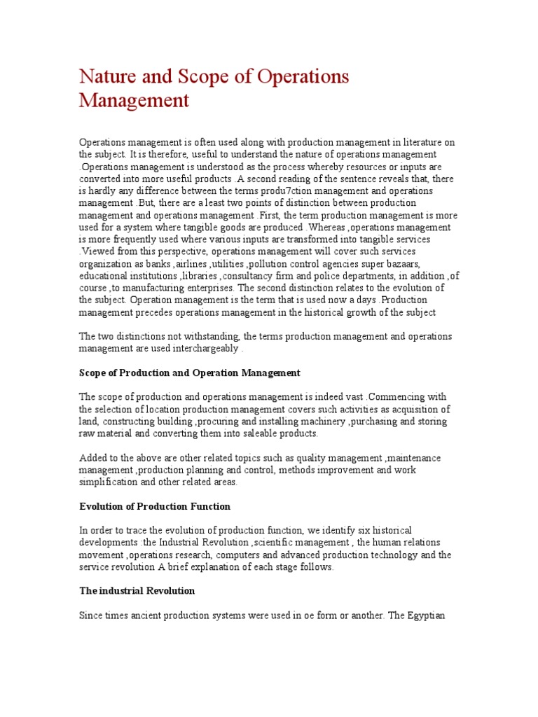 Nature and Scope of Operations Management | PDF | Operations Management ...