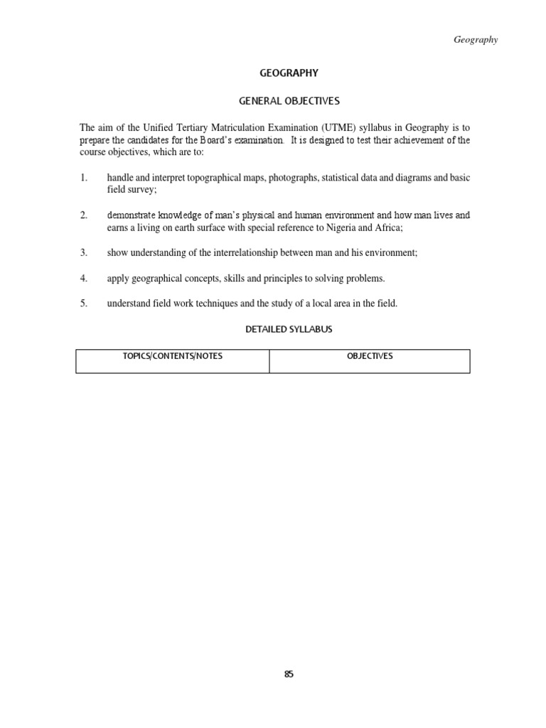 JAMB Syllabus For Geography PDF Soil Volcano