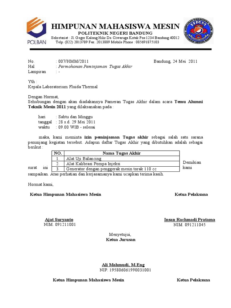 Contoh Surat Peminjaman Peralatan Pdf
