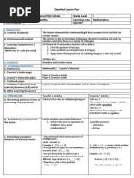 Detailed Lesson Plan School Quezon National High School Grade Level 7 Teacher Sherwin S. Castillo Learning Area Mathematics Time & Dates Quarter