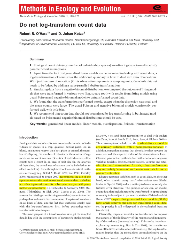Do Not LogTransform Count Data PDF Regression Analysis Bias Of