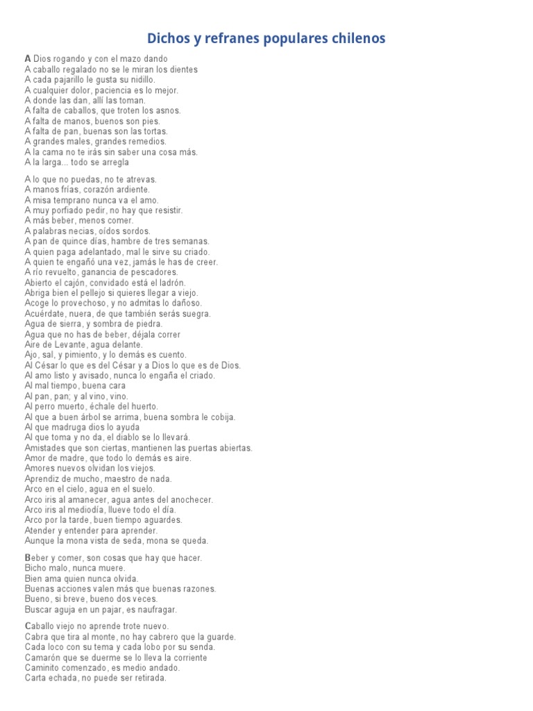 Dichos Y Refranes Populares Chilenos Pdf Humor Diablo