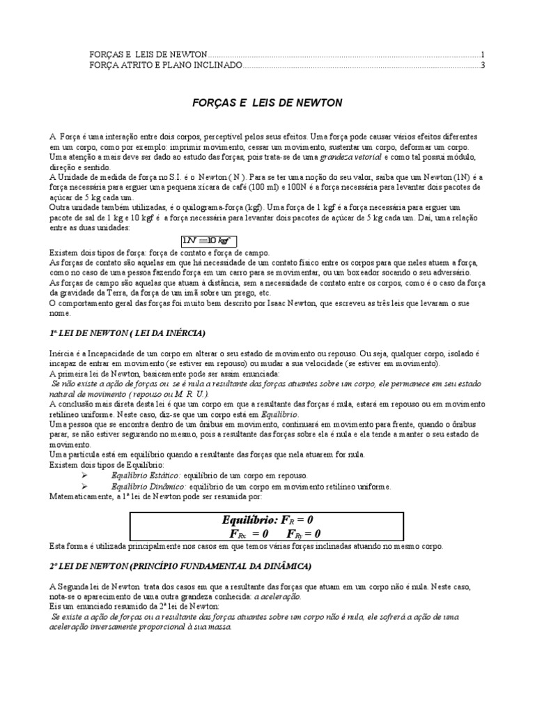 Resumo das Leis de Newton | PDF | Leis do Movimento de Newton | Força
