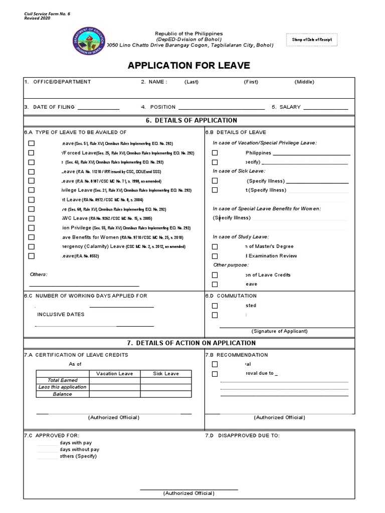 Form 6 Revised 2020 Application For Leave Fillable 2 | PDF | Parental ...
