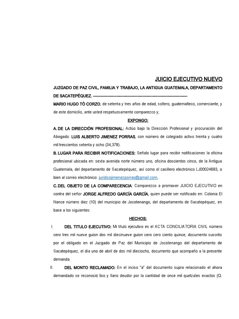 Ejecutivo Alfredo Garcia Garcia PDF Pagos Demanda judicial