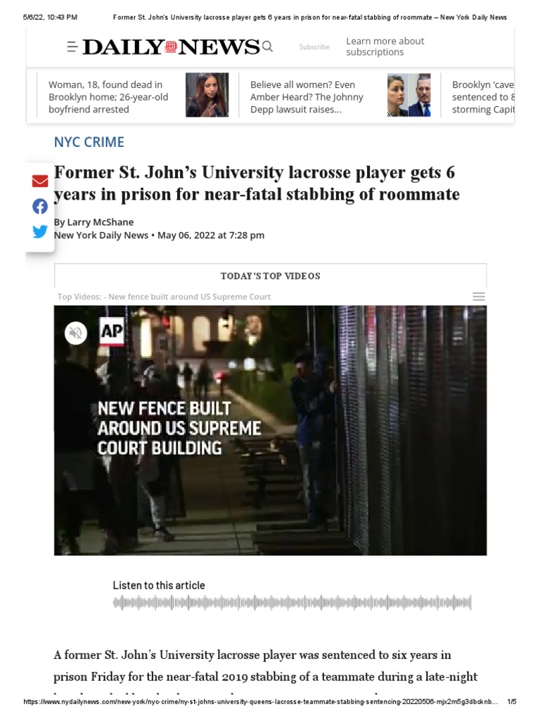 Former St. John's University Lacrosse Player Gets 6 Years in Prison For