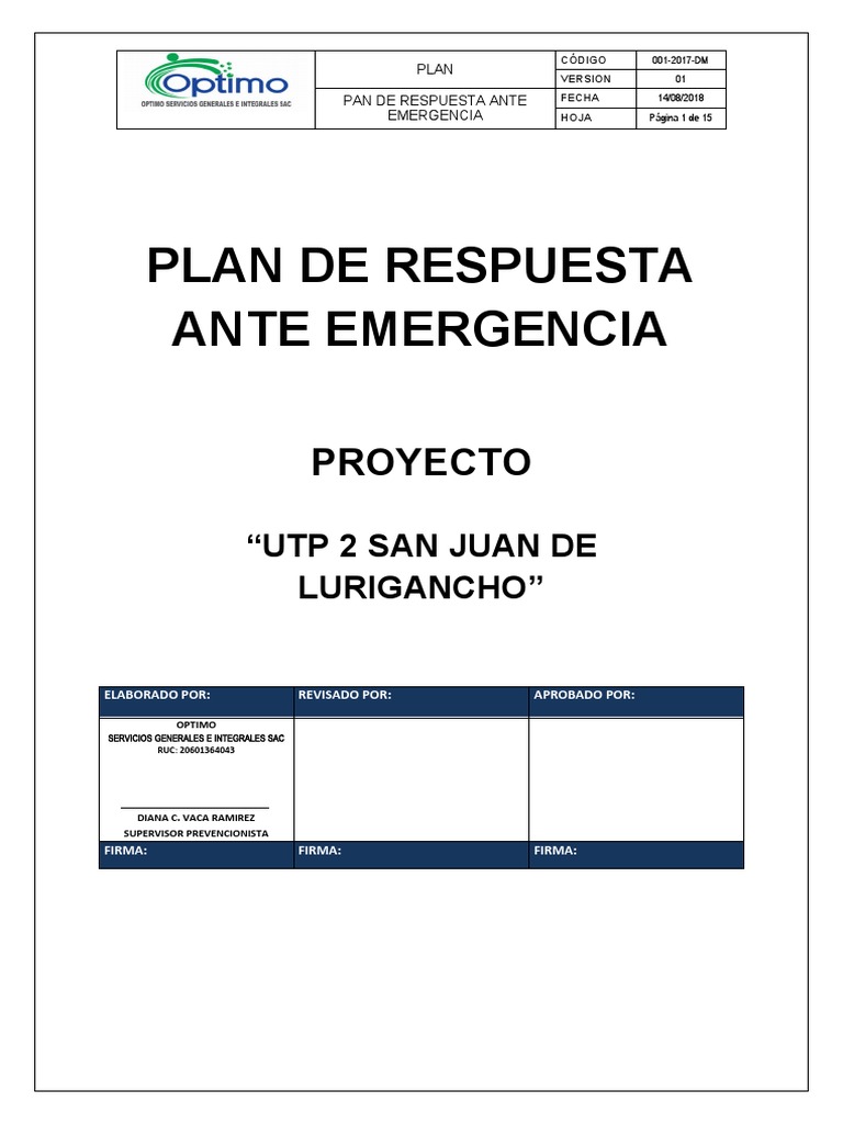 Plan de Respuesta Ante Emergencia | PDF | Primeros auxilios