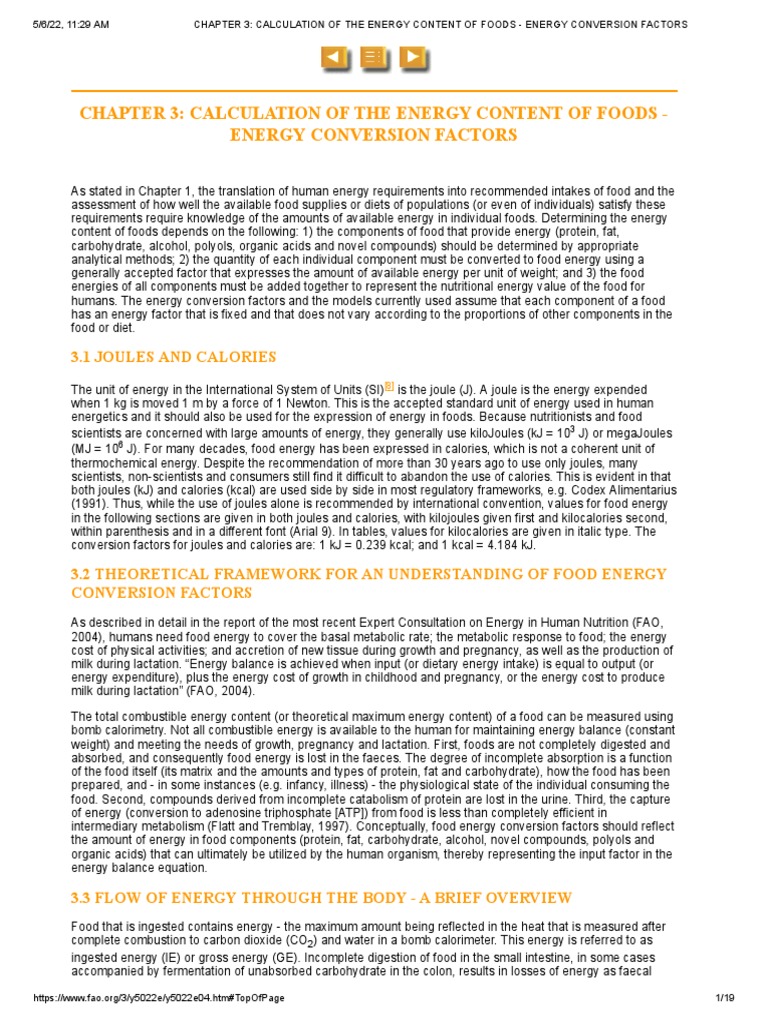 Determining the Energy Content of Foods An Overview of Energy
