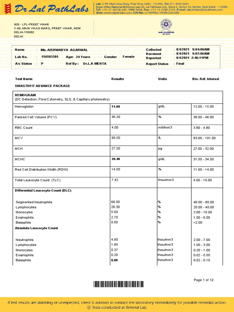 Aishwarya Agarwal Lab Report Summary | PDF | High Density Lipoprotein ...