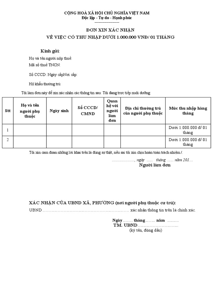 Don xac nhan thu nhap duoi 1tr thang pdf