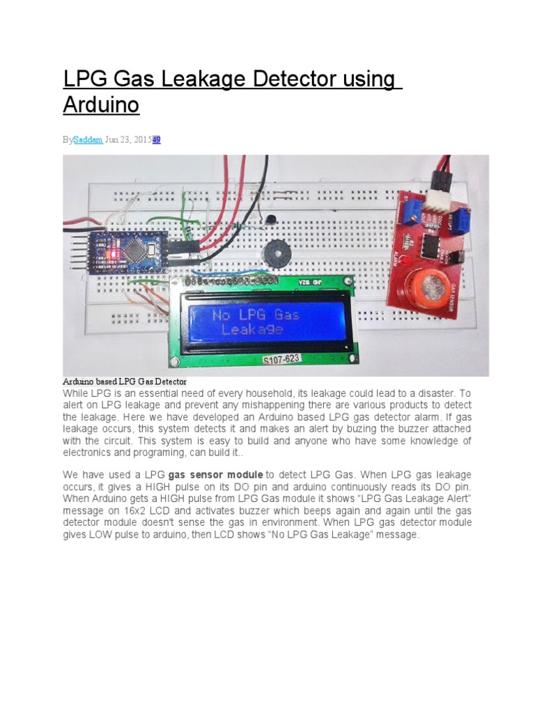 LPG Gas Leakage Detector Using Arduino | PDF | Arduino | Sensor