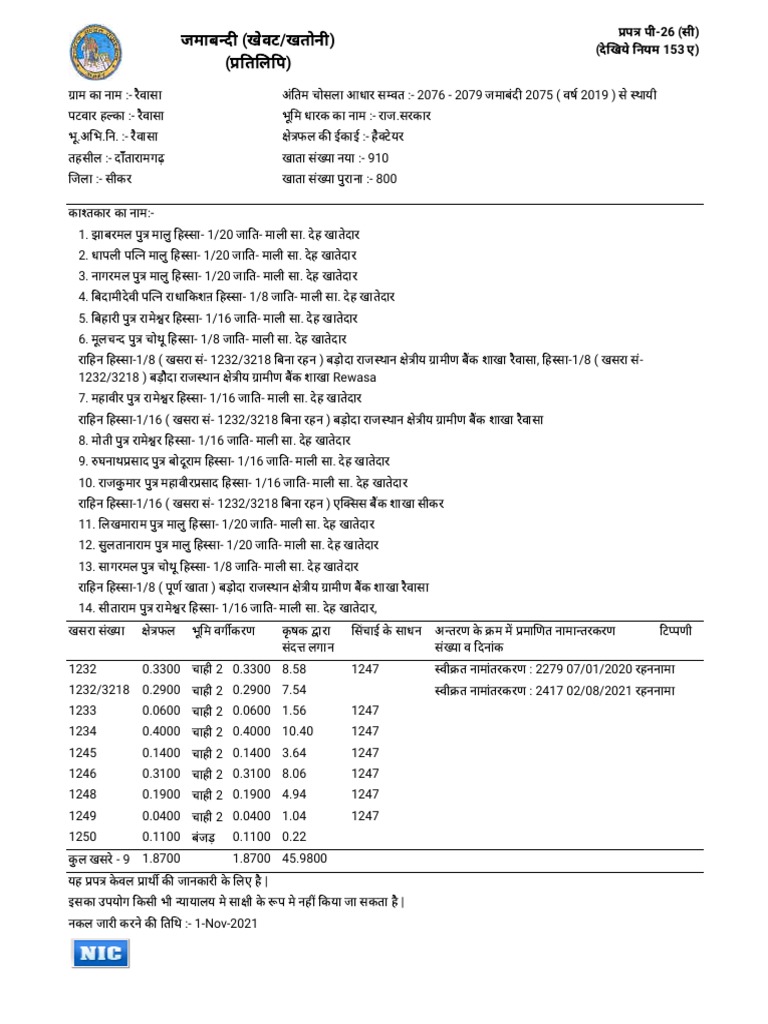 Jamabandi Rewasa 1232 PDF