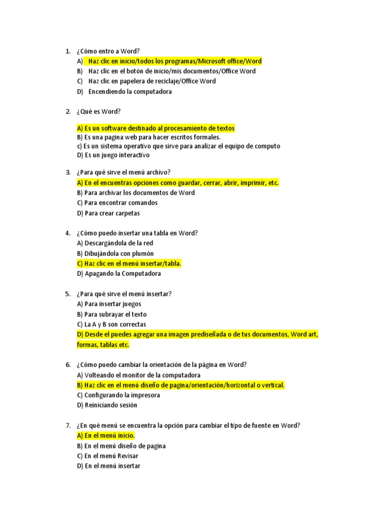 Preguntas de Word Examen Semestral | PDF | Transporte | Microsoft Word