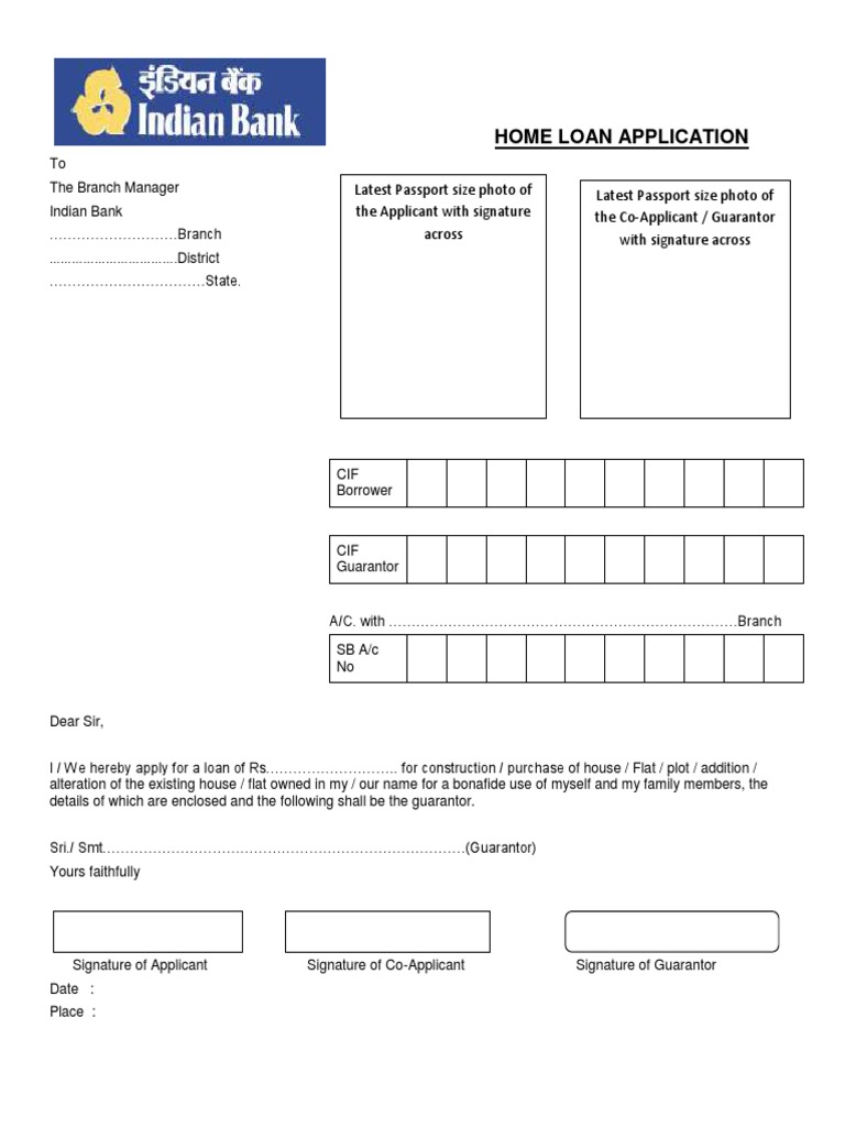 Indian Bank Home Loan Application Form | PDF | Mortgage Loan | Loans