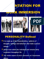 Personality and Work Immersion Orientation