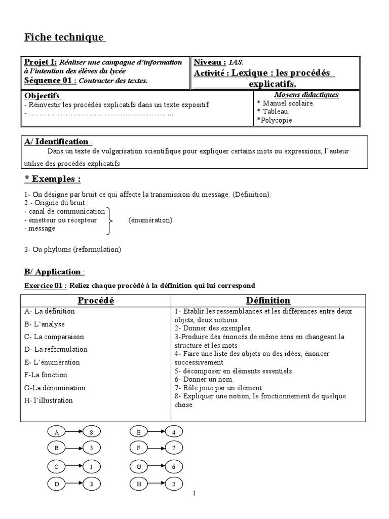 Exercices sur les procédés explicatifs | PDF | Définition | la ...