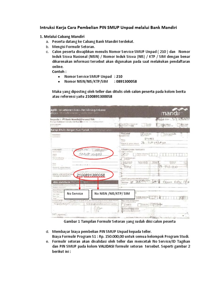Instruksi Pembelian Pin Via Teller Bank Mandiri