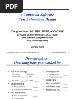 A Course On Software Test Automation Design: Doug Hoffman, BA, MBA, MSEE, ASQ-CSQE