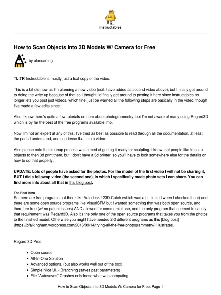 How To Scan Objects Into 3D Models W/ Camera For Free Instructables