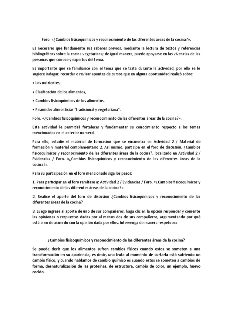 Cambios fisicoquímicos en la cocina | PDF | Alimentos | Cocinando