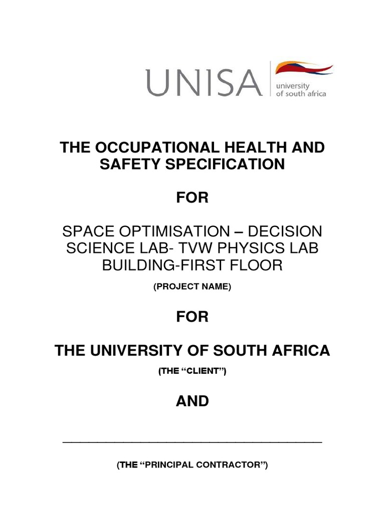 Unisa OHS Specification PDF Occupational Safety And Health Specification (Technical Standard)